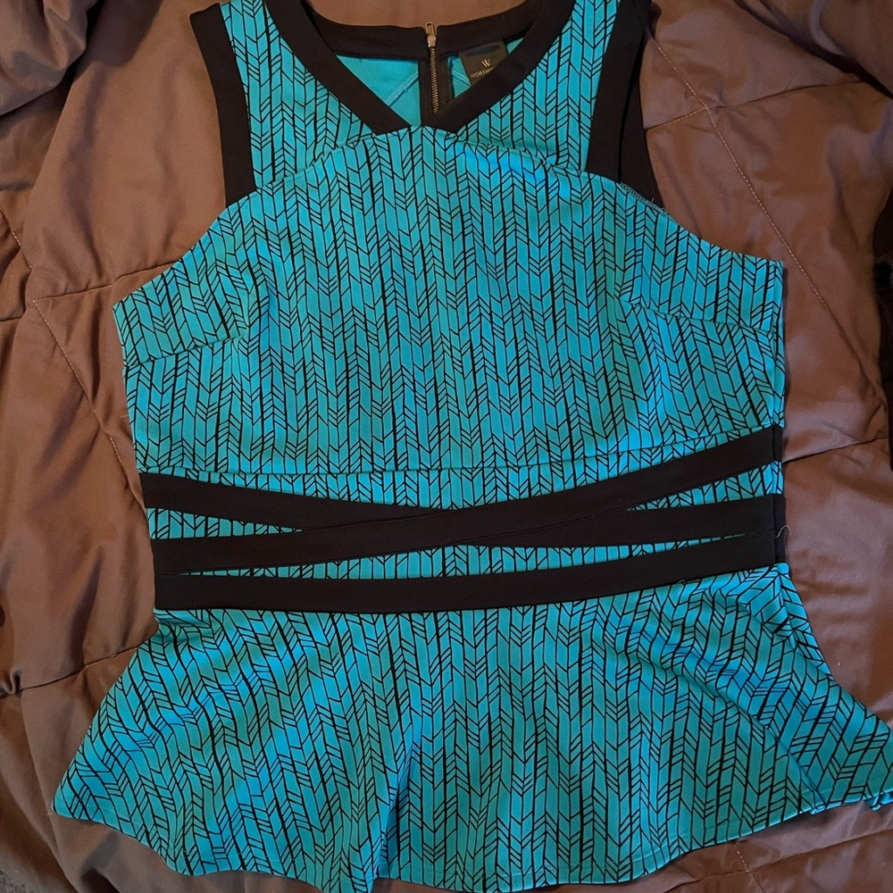 Worthington turquoise w/black accents sleeveless XL business casual shell.